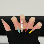 多巴胺法式 4cm细狗美甲贴片 猫眼穿戴甲轻奢高级感显白超长新年款