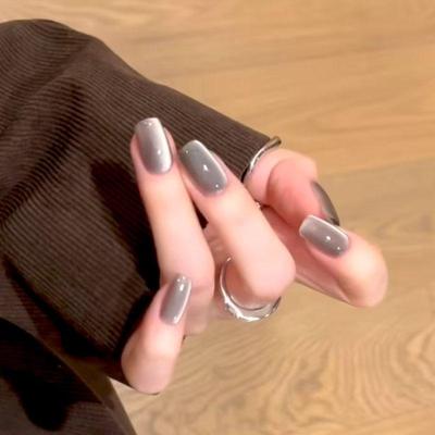 纯色简约猫眼秋冬显白渐变美甲贴