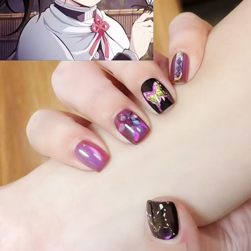 紫色韵味猫眼穿戴甲鬼灭之刃动漫风格栗花落香奈乎新短款美甲贴片,彩妆/香水/美妆工具,穿戴甲/甲片,淘宝优惠券,粉丝福利购,淘宝优惠卷