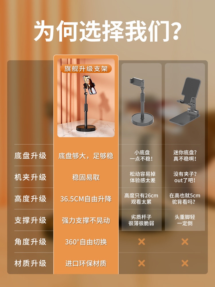 휴대폰 스탠드 데스크탑 셀카 라이브 방송 다기능 촬영 유물 특수 게으른 스탠드 범용 범용 비디오 촬영 오버헤드 촬영 360도 회전 리프트 및 조정 텔레스코픽 DOUYIN 지지대