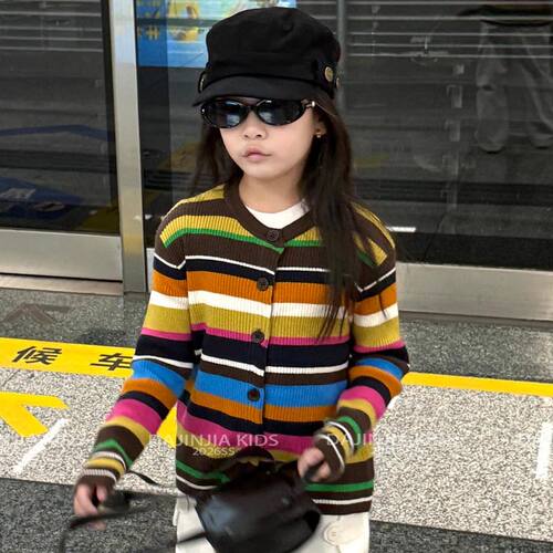 女儿童韩系多巴胺彩色针织开衫