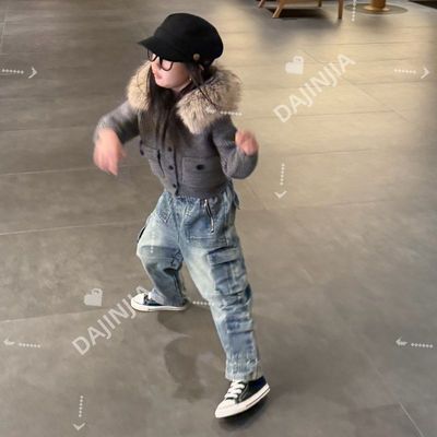 大金家童装水洗蓝工装牛仔裤