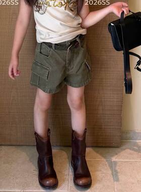 大金家女宝美式橄榄绿工装短裤