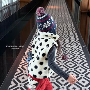 26秋冬季新款经典黑白波点马甲男女童立领拉链羊羔毛背心外套潮款