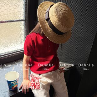 2026春夏潮牌韩版定制纱线明媚红娃娃polo领薄款针织衫女童上衣