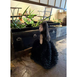 大金家童装定制轻奢风定制女童吊带裙黑色高级感软纱连衣裙