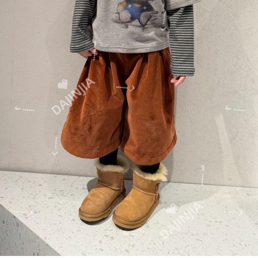 25秋冬新款焦糖色男女童加绒加厚一体绒中裤琥珀色氛围感百搭神裤