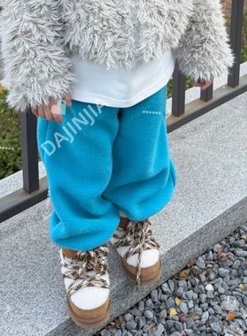 25冬季新款湖蓝色多巴胺童年活力一条过冬加绒卫裤加厚蓝色卫裤
