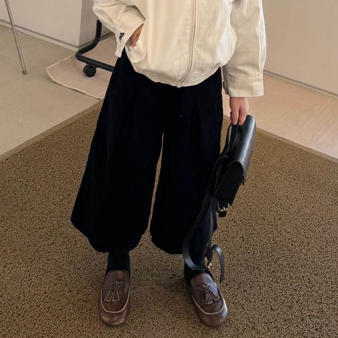 女儿童百搭灯芯绒复古八分休闲裤图片