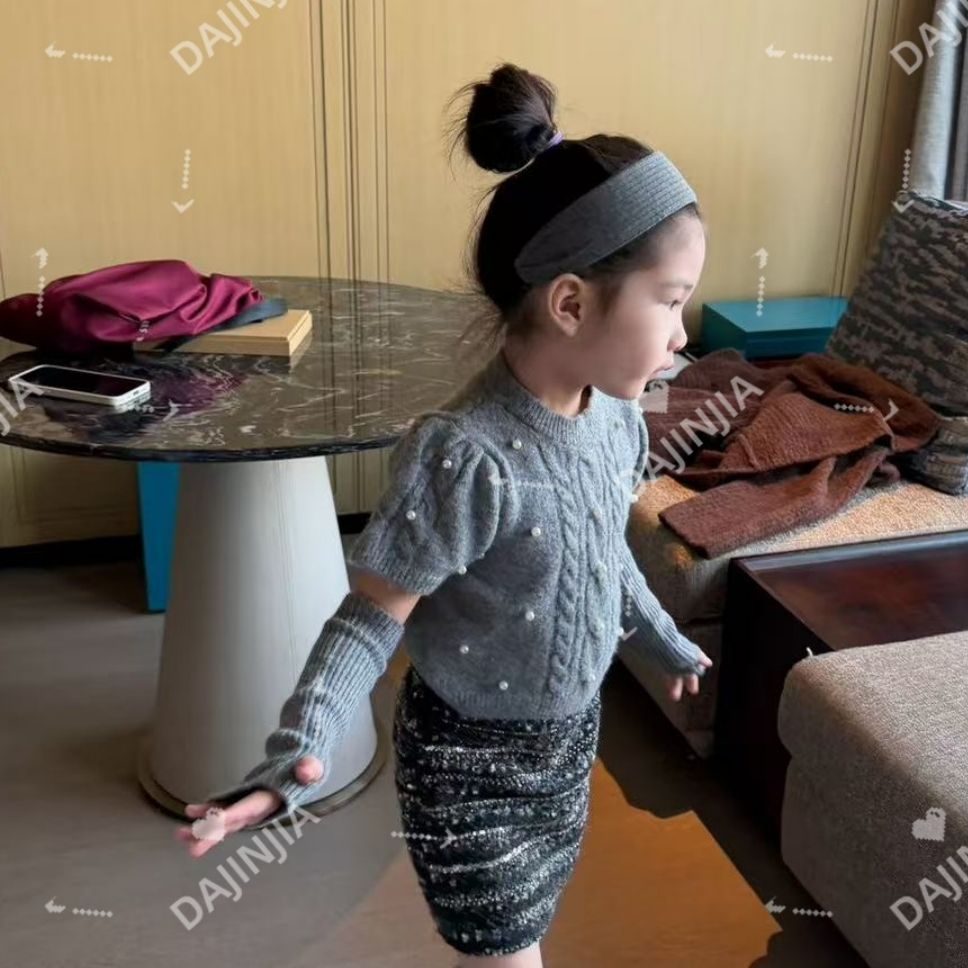 25冬季女宝宝气质名媛风钉珠（含袖套）轻奢风百搭潮酷设计感毛衣