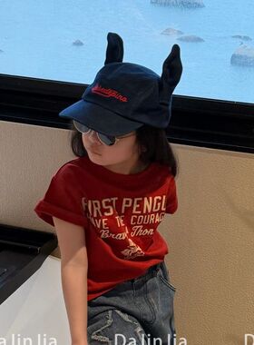 26 春夏新款儿童韩系刺绣字母立体耳朵鸭舌帽防晒遮阳百搭帽子