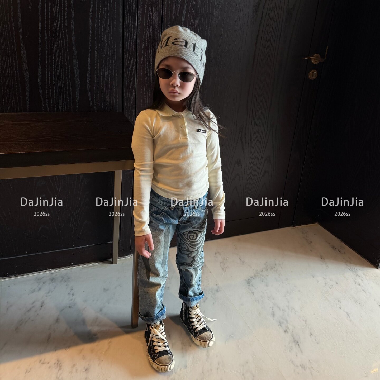 26春夏季潮牌高定古早风黑超奶嘴软牛仔男女宝修身牛仔潮裤潮流款