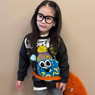 大金家童装 JAN甜甜圈字母涂鸦加绒加厚儿童圆领卫衣 女童冬新款
