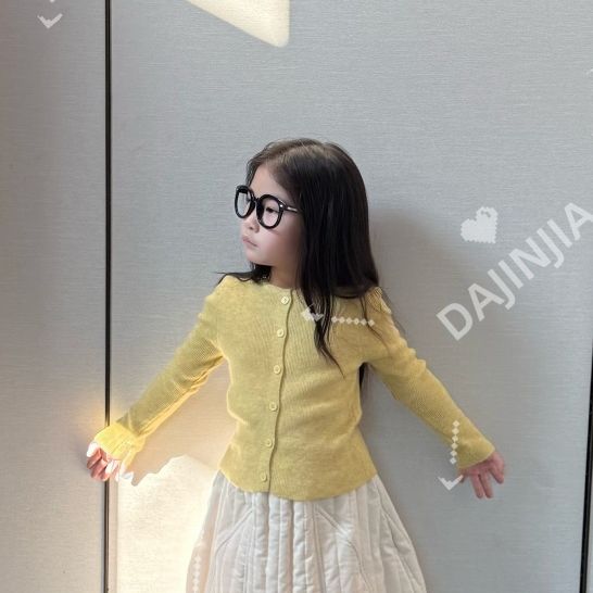 25秋冬新款舒服棉纱线高弹力亲肤柠檬黄毛衣开衫外套入园开衫外套