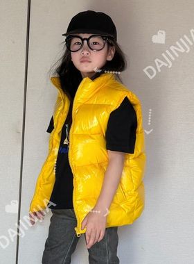 25冬季M多巴胺黄色经典款立领90白鸭绒巨保暖男女童羽绒马甲外套