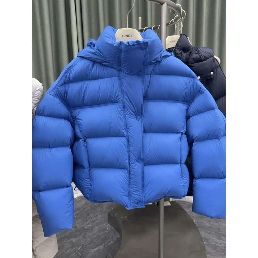 龟背短款90鸭绒加厚羽绒服女2025冬新款小个子宽松面包服保暖外套