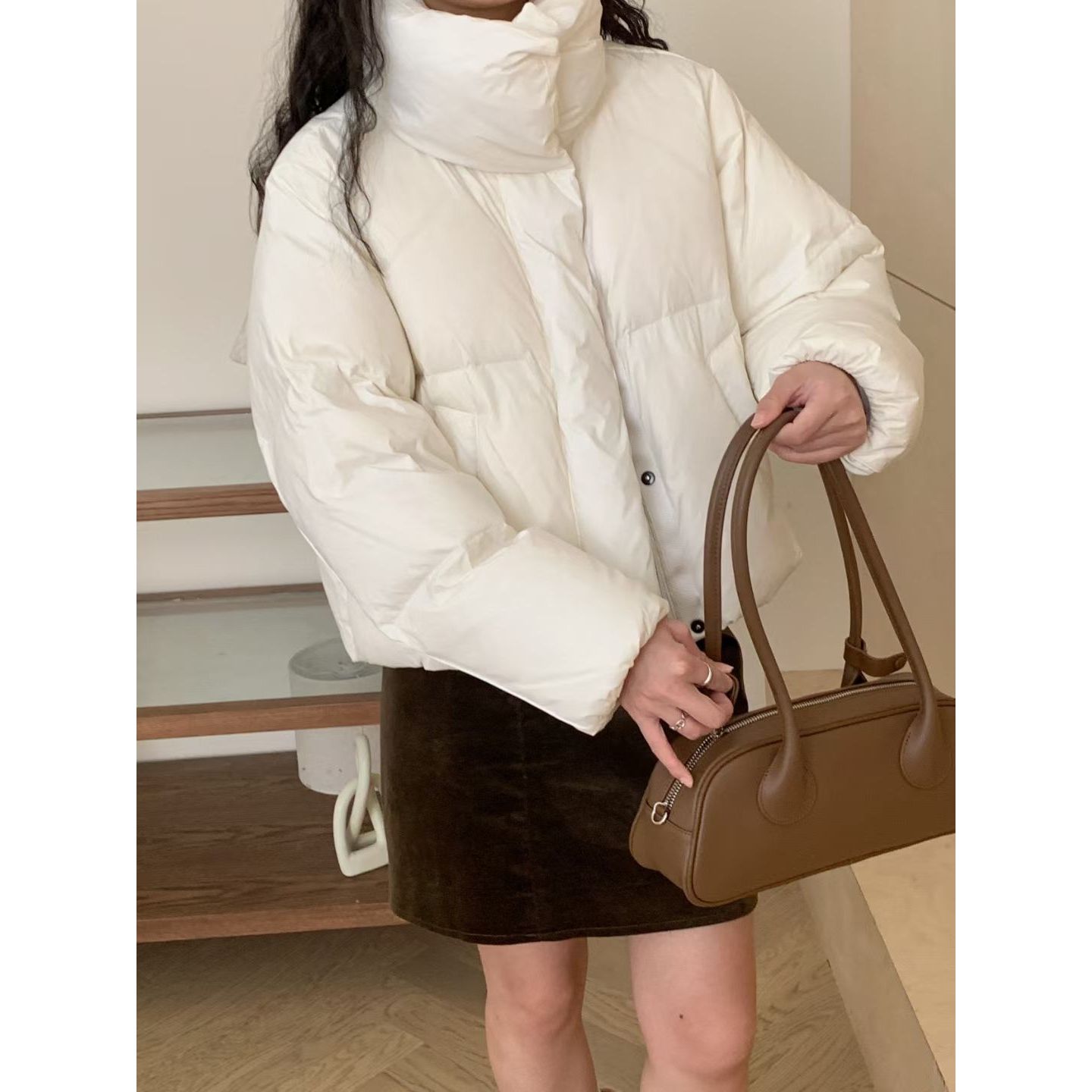 羽绒服女2025冬季新款韩版高腰短款立领面包服小个子加厚宽松外套