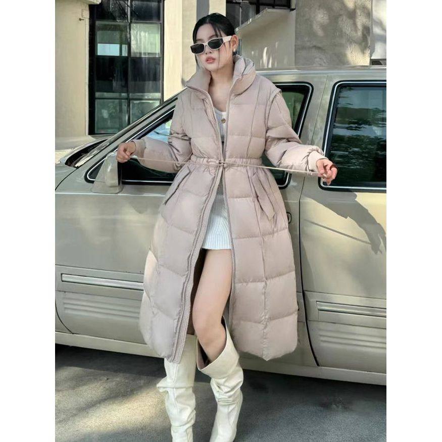 羽绒服女修身显瘦鸭绒长款加厚2025韩版过膝保暖冬季新款收腰外套