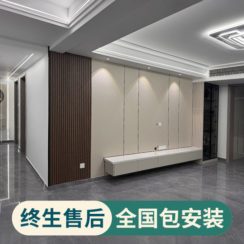 木饰面电视背景墙上门包安装