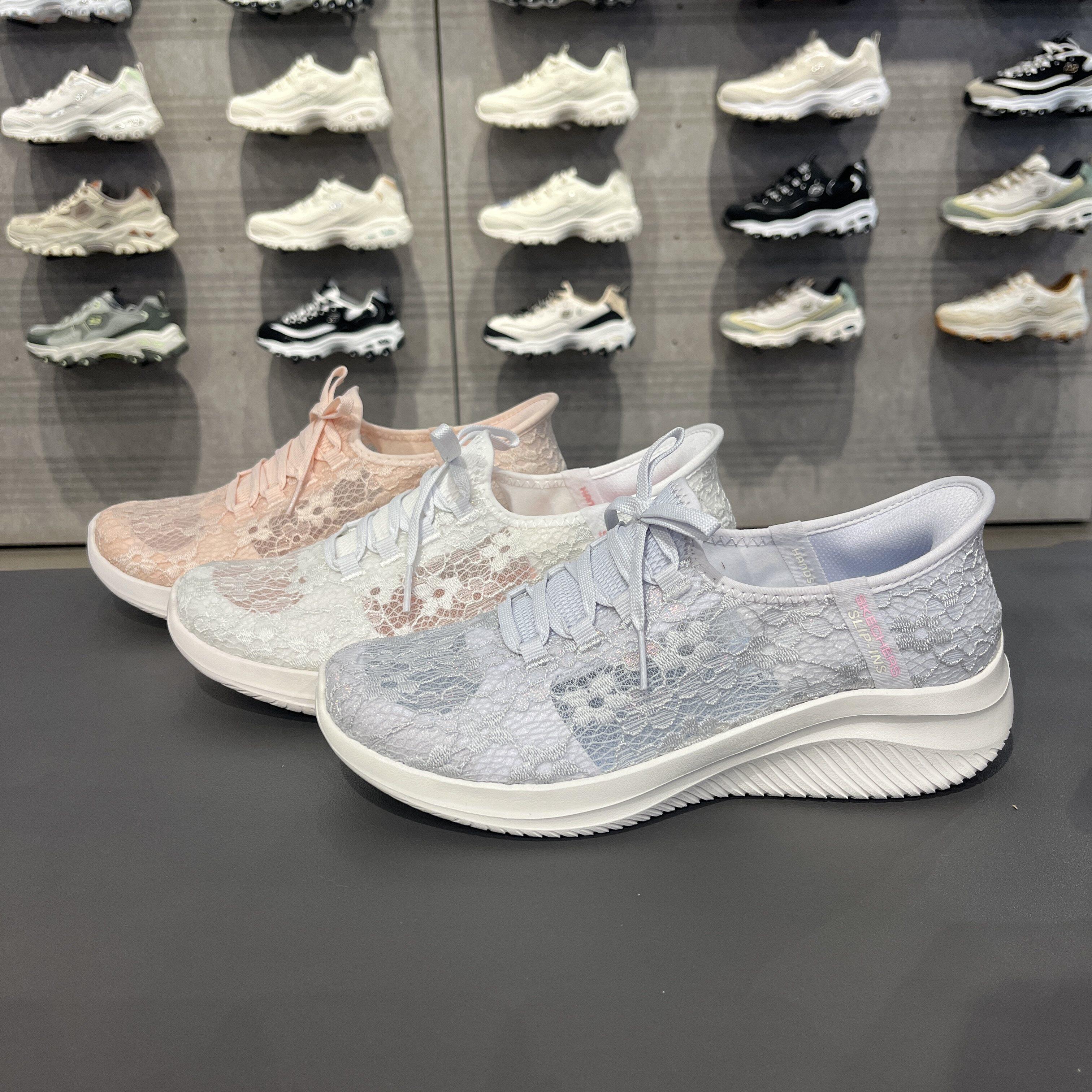 Skechers斯凯奇女士夏季闪穿一脚蹬蕾丝透气缓震轻盈运动鞋150463