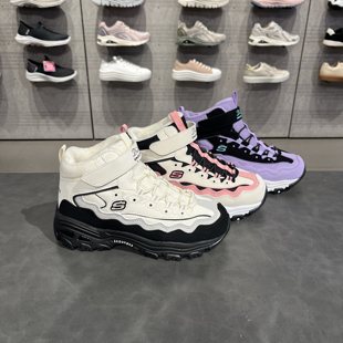 Skechers斯凯奇熊猫绒绒靴女童秋冬加绒高帮魔术贴老爹鞋303952L