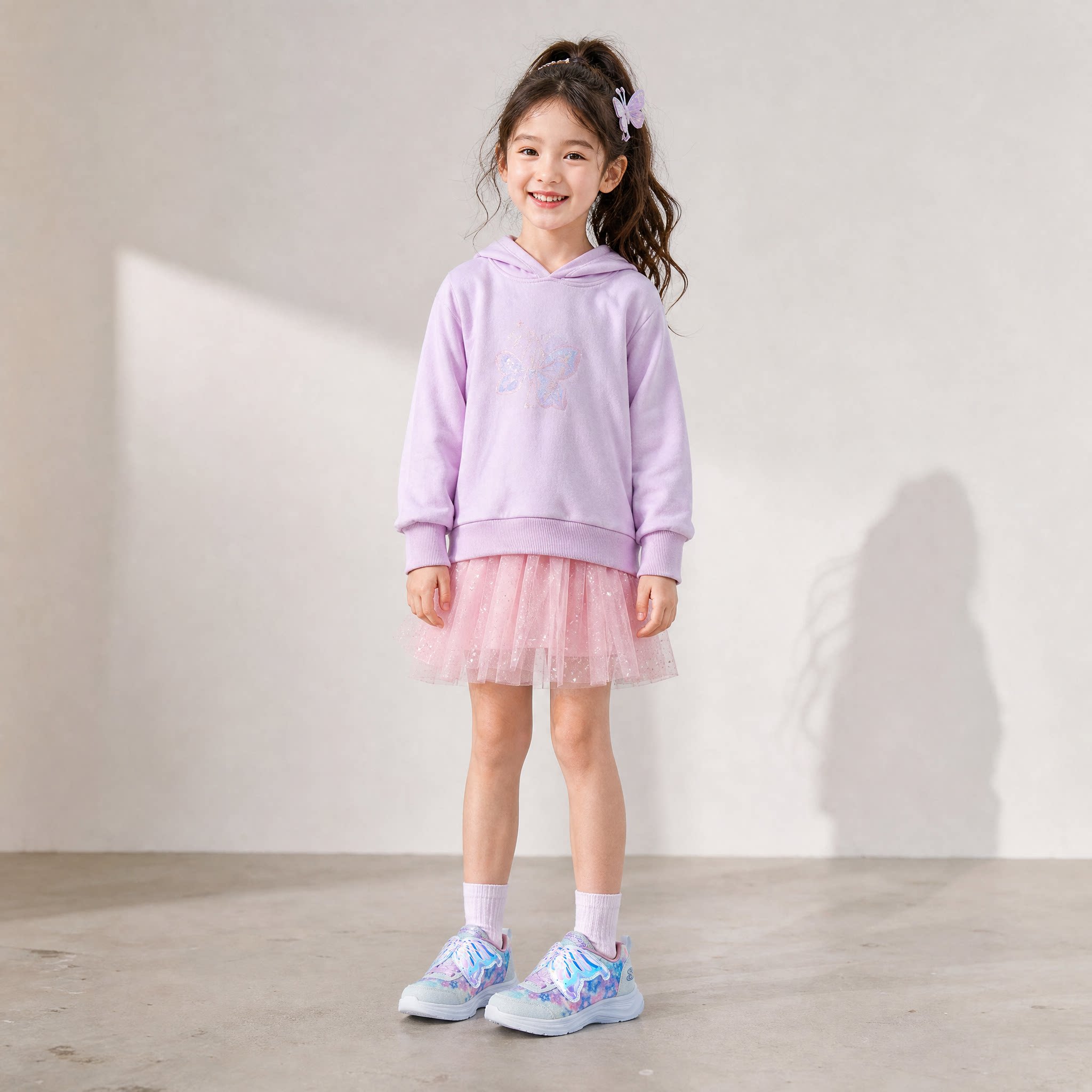 Skechers斯凯奇女童蝴蝶翅膀缓震魔术贴春夏一脚蹬运动鞋303260L