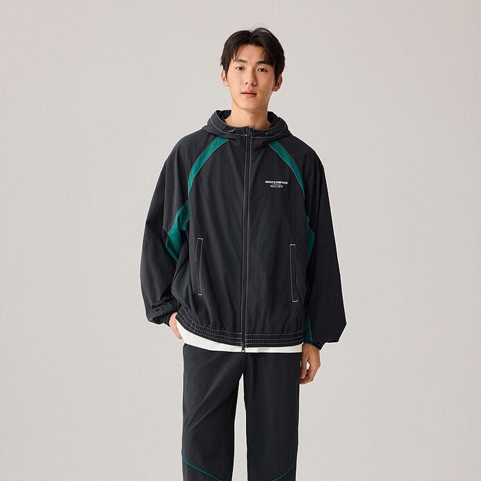 Skechers斯凯奇男女同款春季时尚潮流运动梭织连帽外套L226U012