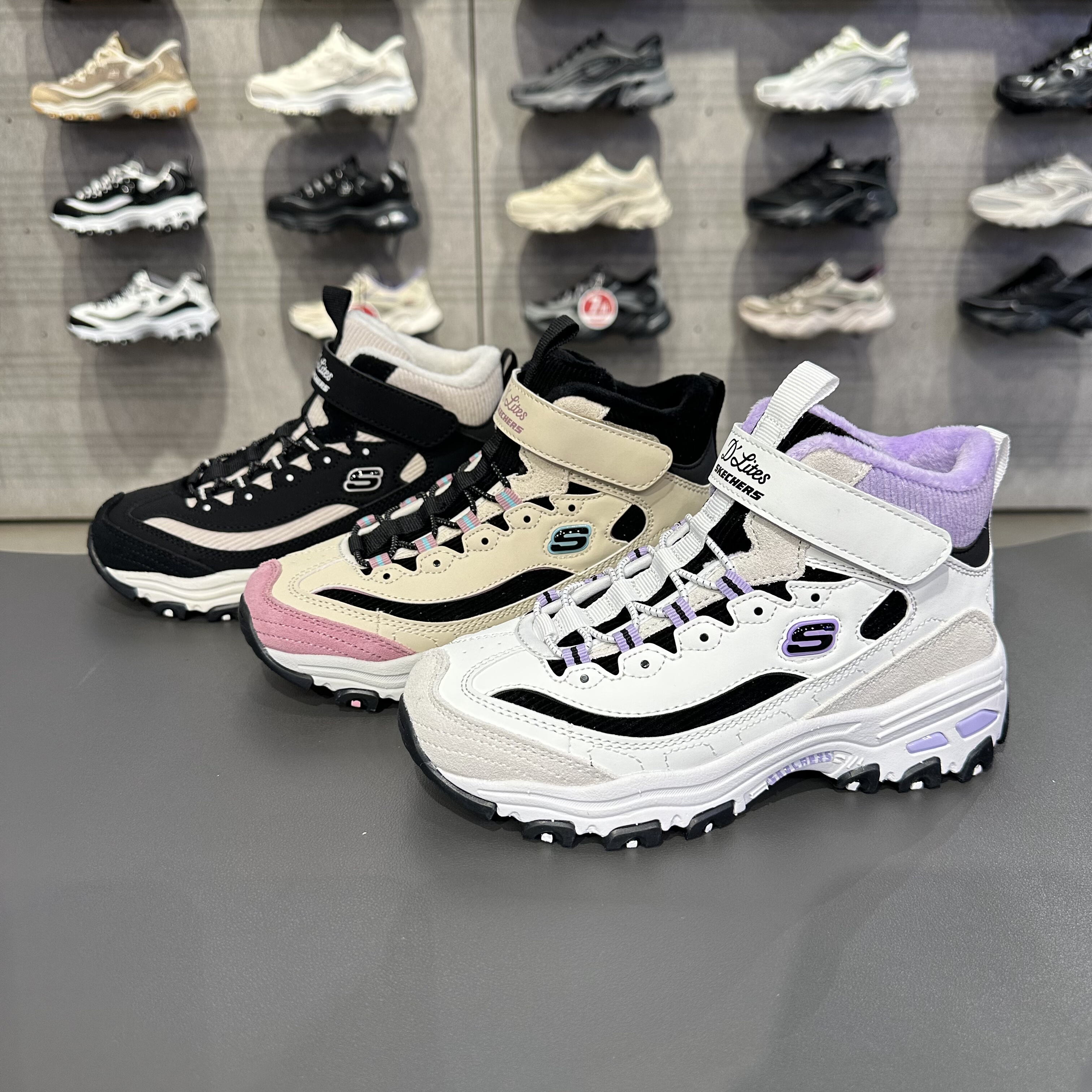 Skechers斯凯奇熊猫绒绒靴女童高帮保暖加绒雪地靴老爹鞋319255L