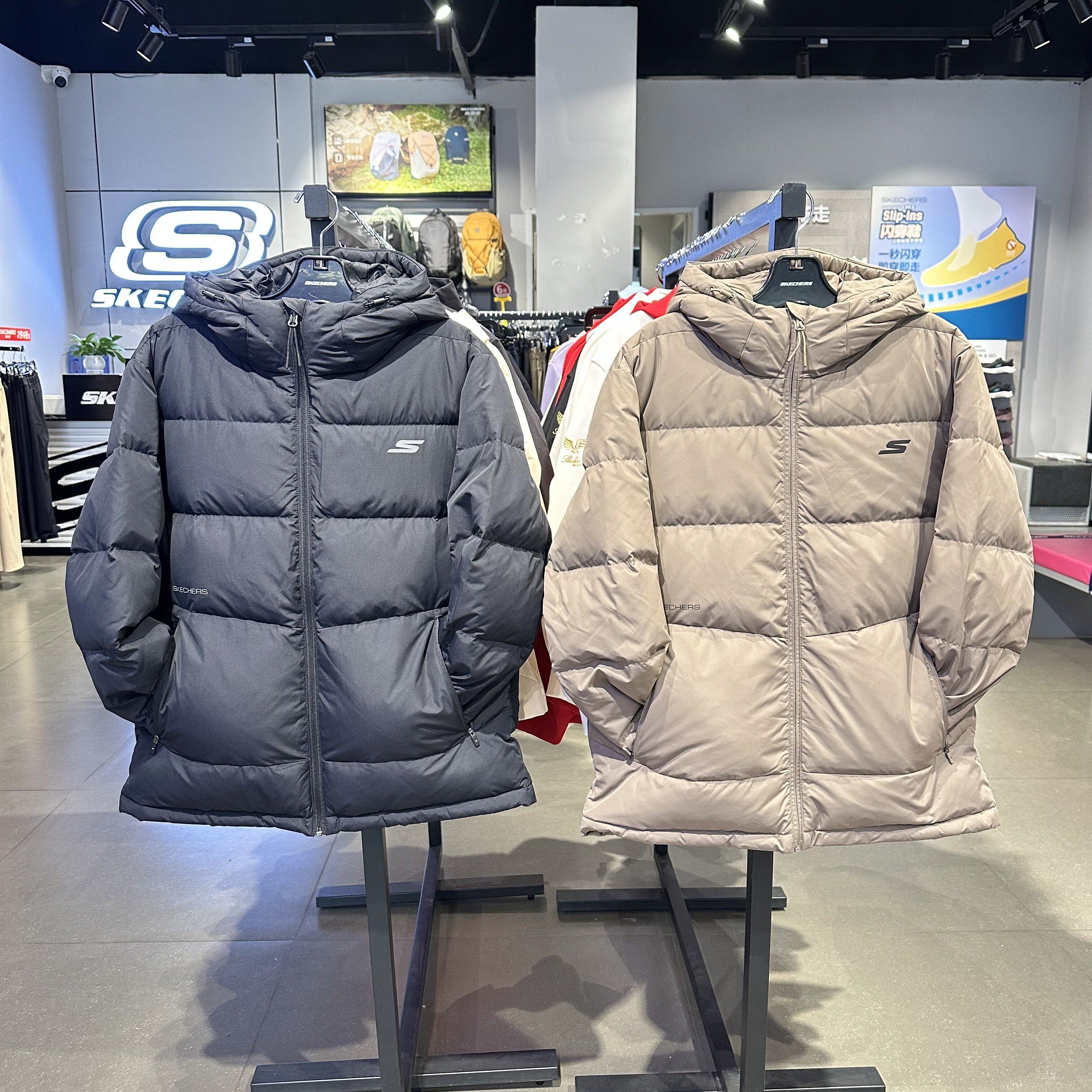 Skechers斯凯奇男士秋冬短款舒适保暖梭织连帽羽绒服外套P425M032