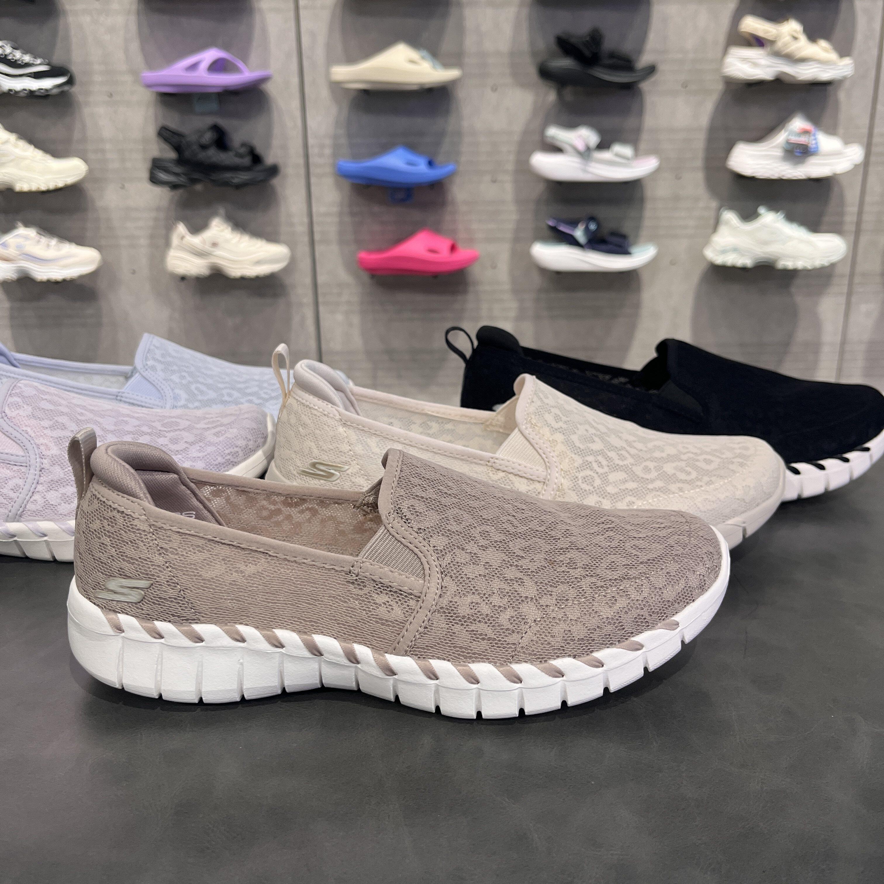 Skechers斯凯奇女鞋夏款休闲鞋镂空蕾丝网布一脚蹬鞋健步鞋124732