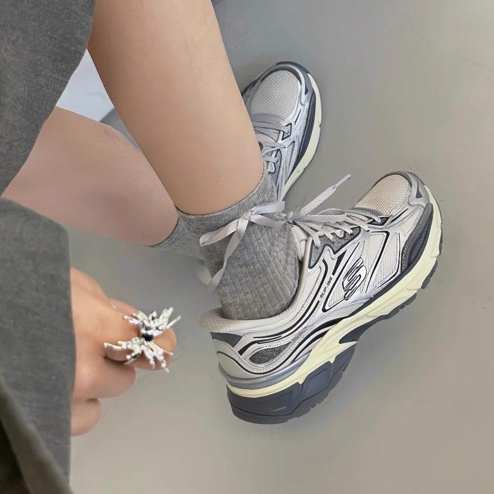 Skechers斯凯奇闪穿银翼鞋男女Y2K复古金属色233150运动鞋150710