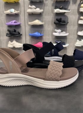 Skechers斯凯奇女士夏季闪穿舒适柔软简约弹力织带沙滩凉鞋119976