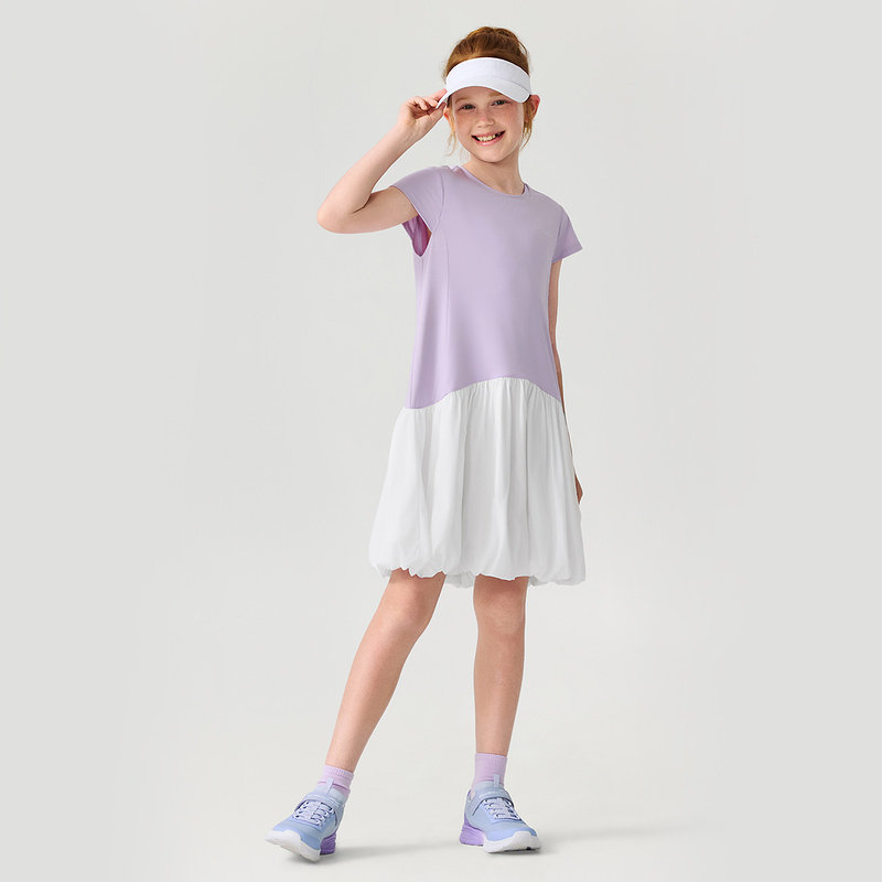 Skechers斯凯奇夏季女孩吸湿速干针织短袖撞色休闲连衣裙P226G058