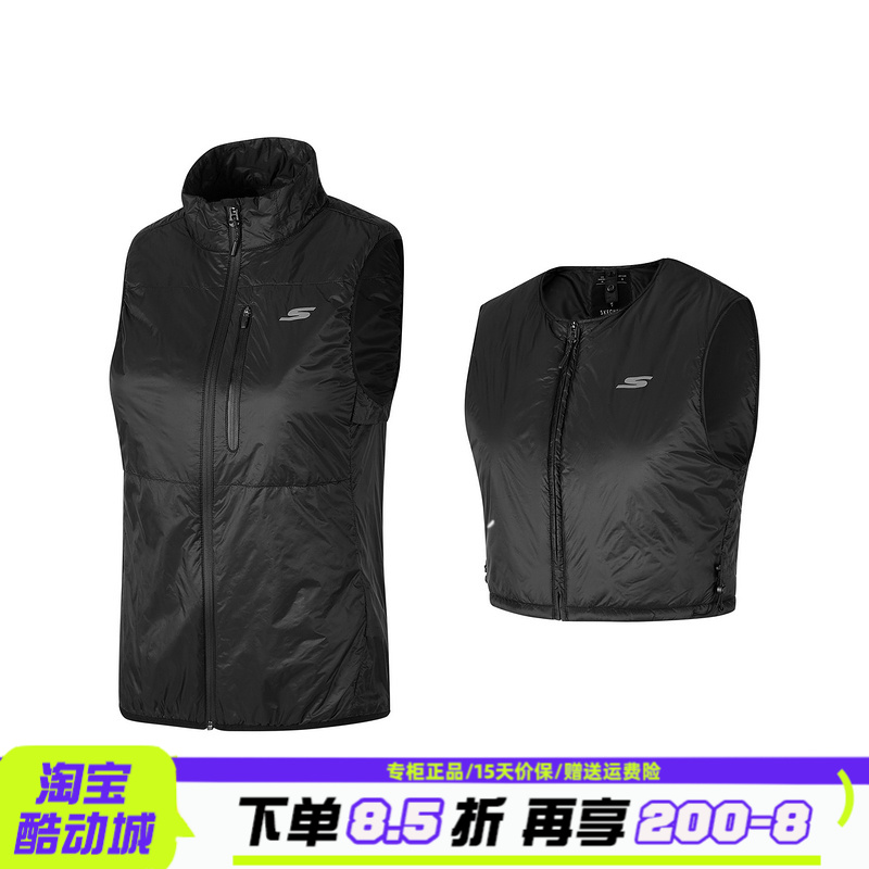 Skechers斯凯奇女士秋冬保暖跑步保温背心梭织涧棉马甲P324W080