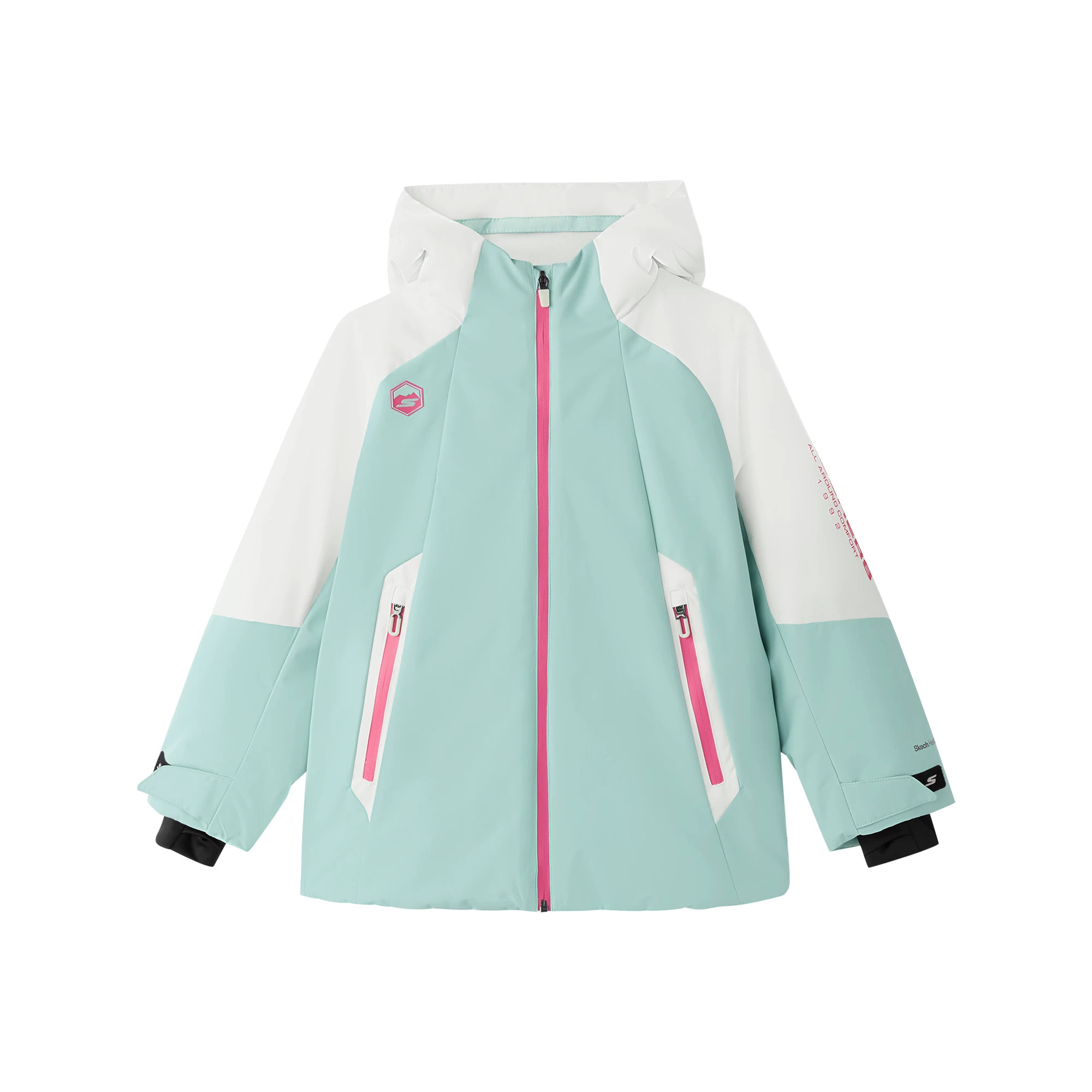 Skechers斯凯奇女孩女童秋冬防水棉服梭织裥棉连帽外套P426G046