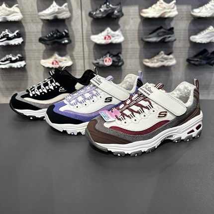 Skechers斯凯奇奶茶熊女大童加绒舒适熊猫鞋运动鞋老爹鞋302524L