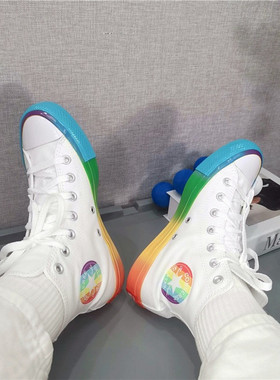 Converse匡威Smile彩虹字母笑脸情侣高帮休闲运动帆布鞋168123C