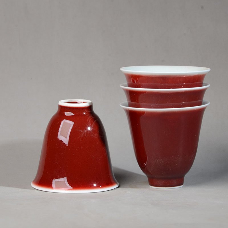 景德镇高温陶瓷祭红主人杯 功夫茶具茶杯 红釉单杯 色釉杯