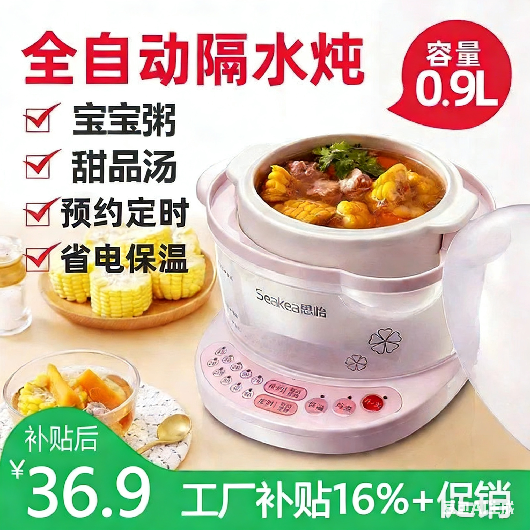 思怡YYD-9A智能预约隔水电炖锅电炖盅宝宝煮粥锅小炖锅BB煲炖燕窝,厨房电器,BB煲/电粥锅,淘宝优惠券,粉丝福利购,淘宝优惠卷