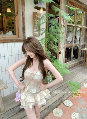 Minineed【奶油甜心】千金风日系绸缎蕾丝花边吊带胸衣上衣内搭