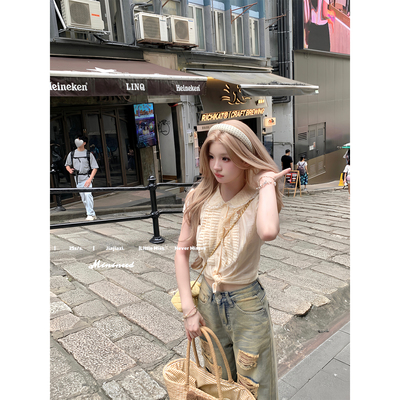 Minineed「杂志款」娃娃领蕾丝日系轻透感压褶衬衫上衣