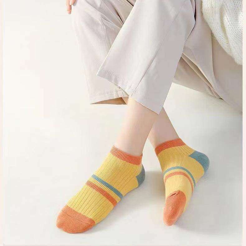 【10双包邮】女袜春夏秋季浅口拼色字格短腰韩版米女款船袜低帮袜