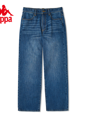 kappa卡帕女冬季款牛仔裤休闲直筒裤复古简约运动裤K0E22AN38