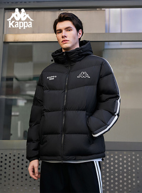 Kappa卡帕男装女装2025冬季新款保暖连帽条纹羽绒服K0FZ2YY08D