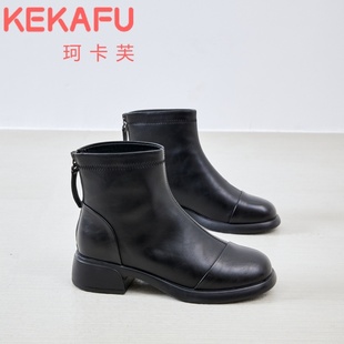 珂卡芙复古加绒马丁靴2024冬季新款粗跟显瘦炸街英伦风潮酷机车靴