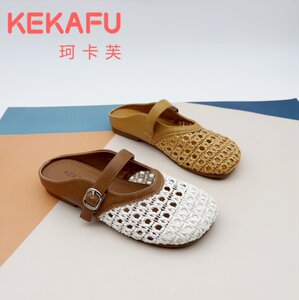 珂卡芙镂空编织包头半拖女外穿2025年新款夏季皮带扣穆勒凉拖鞋
