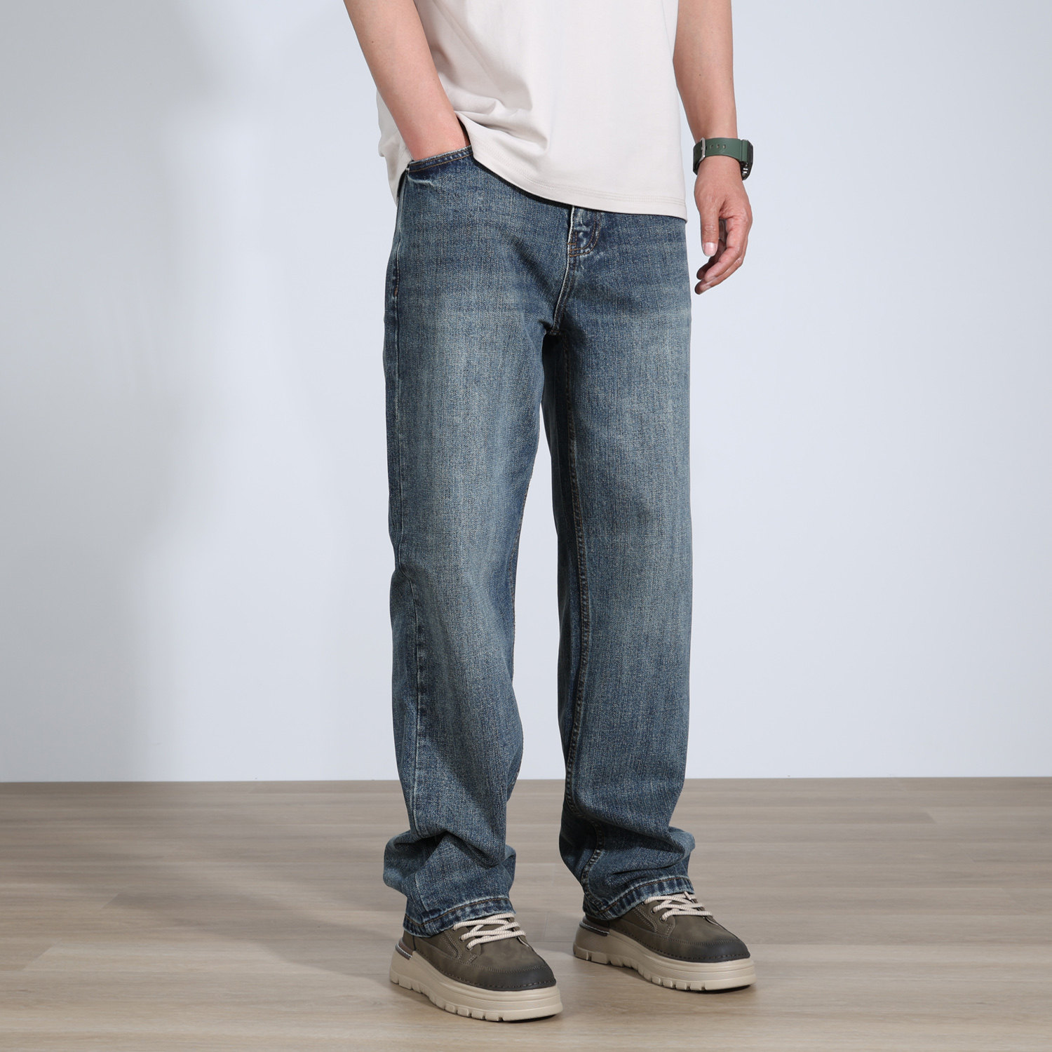 2026春季新款牛仔裤男款直筒宽松美式高街复古休闲无弹水洗猫须