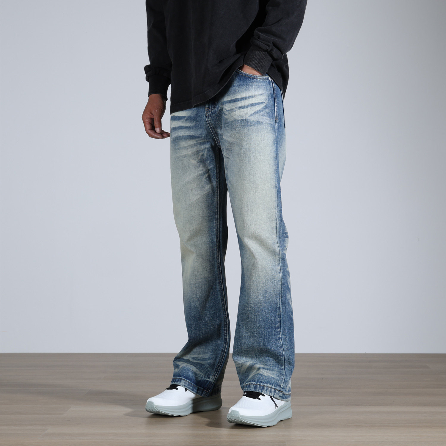 宽松微喇2026春秋美式高街A字微喇牛仔裤男款宽松阔腿猫须无弹裤