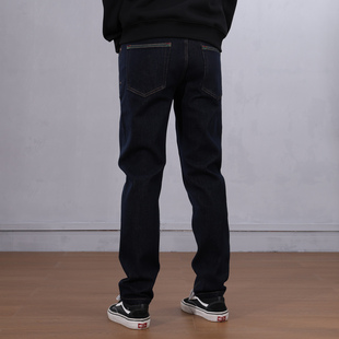 深蓝色原牛四面弹力不褪色男款牛仔裤秋冬天厚款百搭修身小直筒