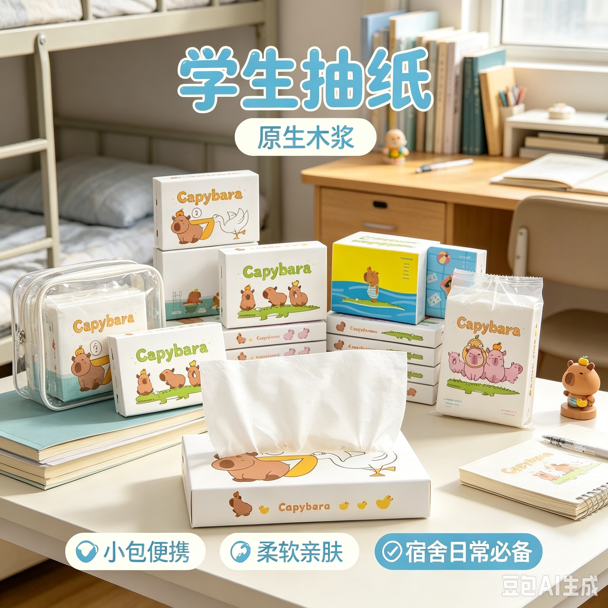 网红爆款女神卡皮巴拉卡通印花抽抽纸